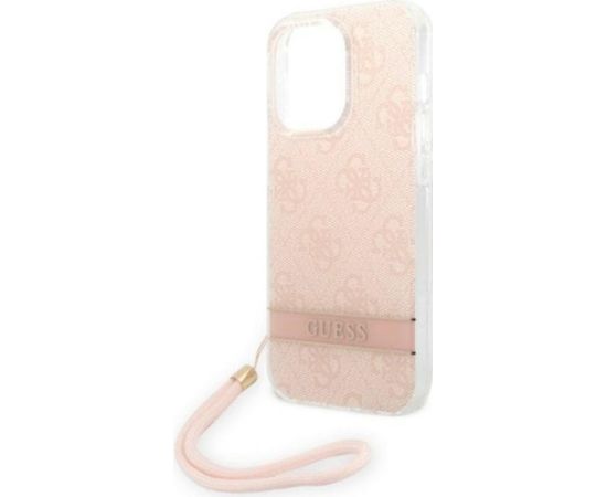 Guess GUOHCP14LH4STP Hardcase 4G Print Strap Aizsargapvalks priekš iPhone 14 Pro 6,1" / rozā Neoriģinālie Maciņi