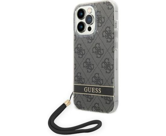 Guess GUOHCP14LH4STK Hardcase 4G Print Strap Aizsargapvalks priekš iPhone 14 Pro 6,1" / melns Neoriģinālie Maciņi