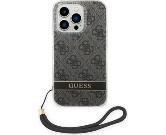 Guess GUOHCP14LH4STK Hardcase 4G Print Strap Aizsargapvalks priekš iPhone 14 Pro 6,1" / melns Neoriģinālie Maciņi