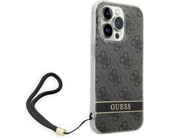 Guess GUOHCP14LH4STK Hardcase 4G Print Strap Aizsargapvalks priekš iPhone 14 Pro 6,1" / melns Neoriģinālie Maciņi