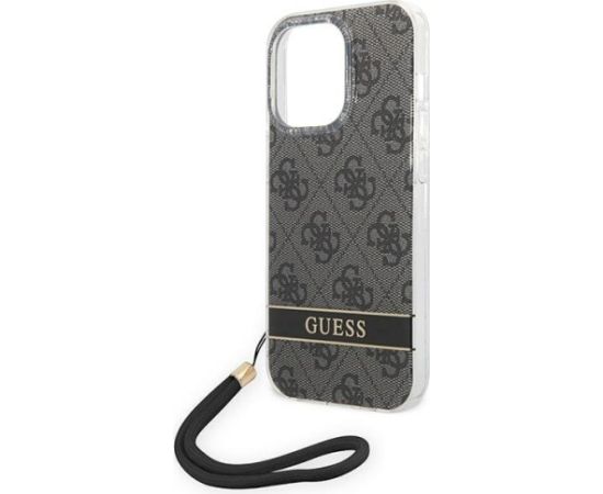 Guess GUOHCP14LH4STK Hardcase 4G Print Strap Aizsargapvalks priekš iPhone 14 Pro 6,1" / melns Neoriģinālie Maciņi