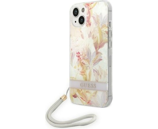Guess GUOHCP14MHFLSU Flower Strap Aizsargapvalks priekš iPhone 14 Plus / 15 Plus 6.7" / violets Neoriģinālie Maciņi