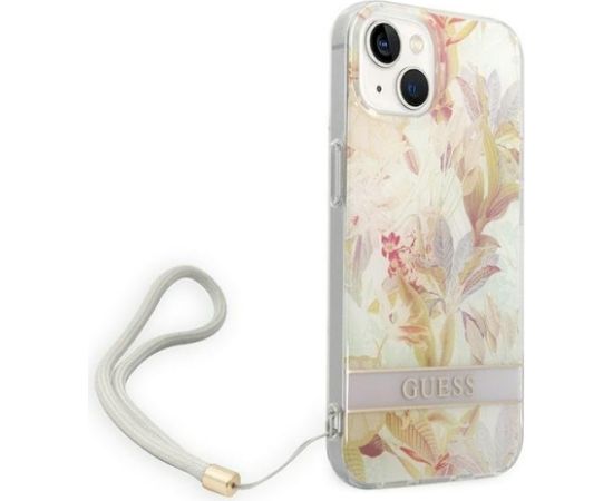 Guess GUOHCP14MHFLSU Flower Strap Aizsargapvalks priekš iPhone 14 Plus / 15 Plus 6.7" / violets Neoriģinālie Maciņi