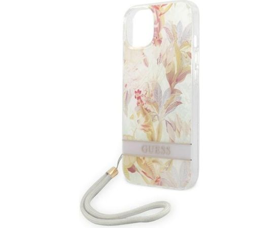 Guess GUOHCP14MHFLSU Flower Strap Aizsargapvalks priekš iPhone 14 Plus / 15 Plus 6.7" / violets Neoriģinālie Maciņi