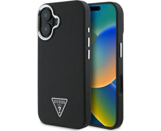 Guess GUHMP16MPGTSPSK Hardcase Grained Triangle MagSafe Aizsargapvalks priekš iPhone 16 Plus 6.7" / melns Neoriģinālie Maciņi