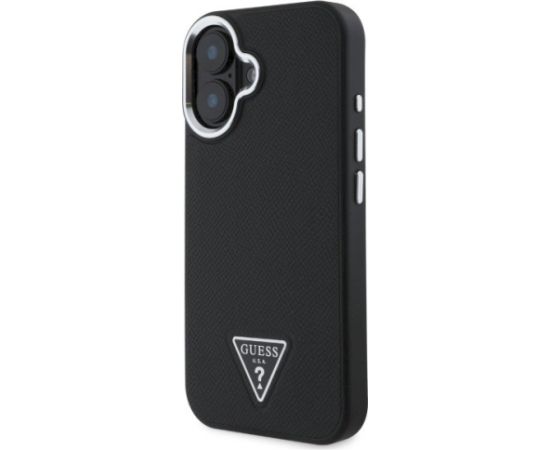 Guess GUHMP16MPGTSPSK Hardcase Grained Triangle MagSafe Aizsargapvalks priekš iPhone 16 Plus 6.7" / melns Neoriģinālie Maciņi