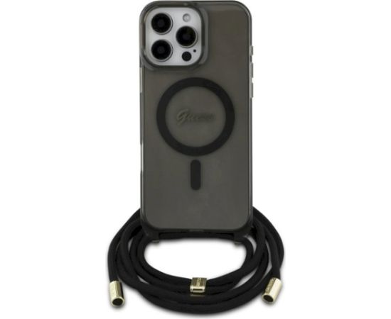 Guess GUHMP16XHCTSGNSK Crossbody Cord Script MagSafe Aizsargapvalks priekš iPhone 16 Pro Max 6.9" / melns Neoriģinālie Maciņi