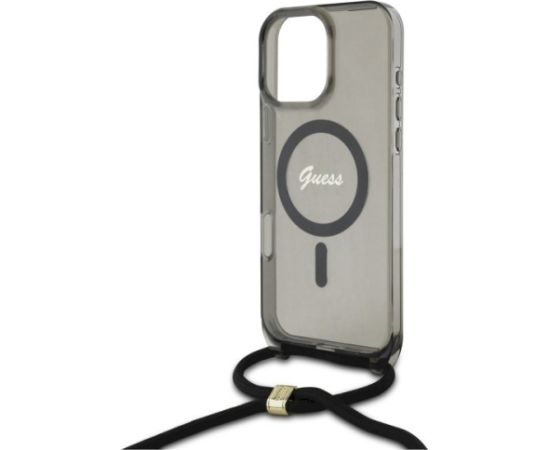Guess GUHMP16XHCTSGNSK Crossbody Cord Script MagSafe Aizsargapvalks priekš iPhone 16 Pro Max 6.9" / melns Neoriģinālie Maciņi
