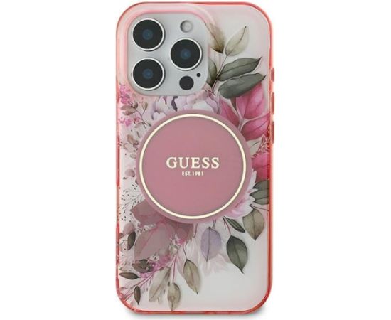 Guess GUHMP16XHFWBDCEP Hardcase IML Flower & Tonal Circle MagSafe Aizsargapvalks priekš iPhone 16 Pro Max 6.9" / rozā Neoriģinālie Maciņi