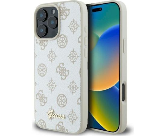 Guess GUHMP16LPGPYSH Peony Script Logo MagSafe Aizsargapvalks priekš iPhone 16 Pro 6.3" / balts Neoriģinālie Maciņi
