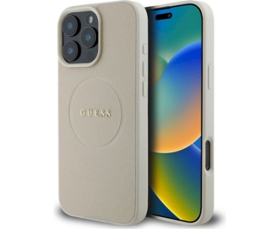 Guess GUHMP16XPGHSMME Hardcase Grained Ring MagSafe Aizsargapvalks priekš iPhone 16 Pro Max 6.9" / bēšs Neoriģinālie Maciņi