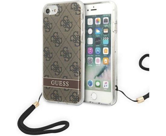 Guess GUOHCI8H4STW Hardcase 4G Print Strap Aizsargapvalks priekš iPhone SE 2022 / SE2020 / 7 / 8 / brūns Neoriģinālie Maciņi