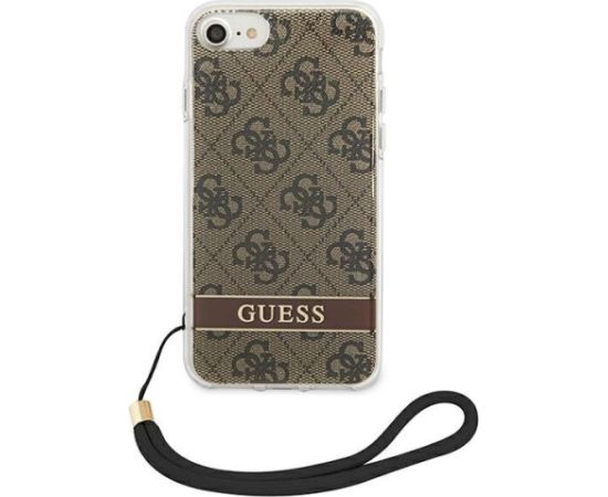 Guess GUOHCI8H4STW Hardcase 4G Print Strap Aizsargapvalks priekš iPhone SE 2022 / SE2020 / 7 / 8 / brūns Neoriģinālie Maciņi