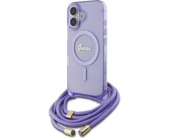Guess GUHMP16SHCTSGNSU Crossbody Cord Script MagSafe Aizsargapvalks priekš iPhone 16 6.1" / violets Neoriģinālie Maciņi