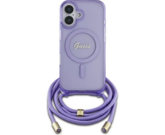 Guess GUHMP16SHCTSGNSU Crossbody Cord Script MagSafe Aizsargapvalks priekš iPhone 16 6.1" / violets Neoriģinālie Maciņi