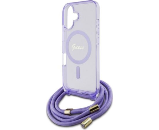 Guess GUHMP16SHCTSGNSU Crossbody Cord Script MagSafe Aizsargapvalks priekš iPhone 16 6.1" / violets Neoriģinālie Maciņi