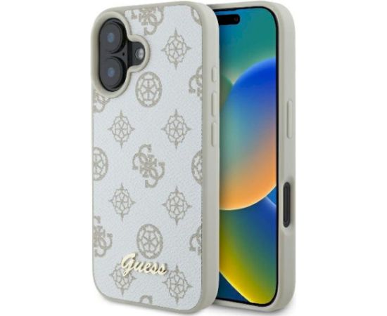 Guess GUHMP16SPGPYSH Aizsargapvalks priekš iPhone 16 6.1" Peony Script Logo MagSafe / balts Neoriģinālie Maciņi