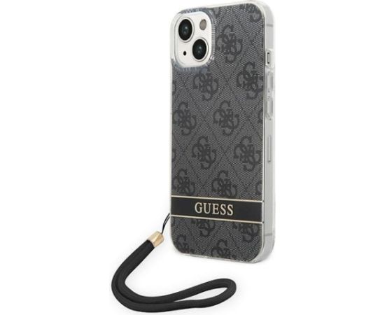 Guess GUOHCP14MH4STK Hardcase 4G Print Strap Aizsargapvalks priekš iPhone 14 Plus/15 Plus 6.7" / melns Neoriģinālie Maciņi