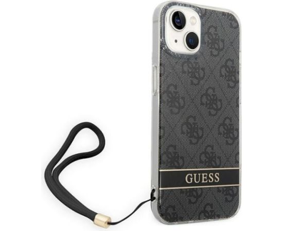 Guess GUOHCP14MH4STK Hardcase 4G Print Strap Aizsargapvalks priekš iPhone 14 Plus/15 Plus 6.7" / melns Neoriģinālie Maciņi