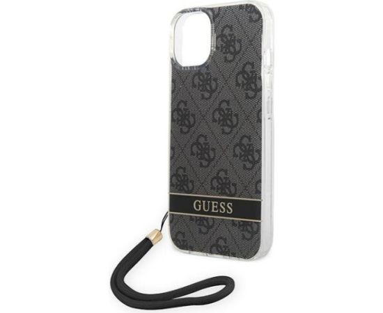 Guess GUOHCP14MH4STK Hardcase 4G Print Strap Aizsargapvalks priekš iPhone 14 Plus/15 Plus 6.7" / melns Neoriģinālie Maciņi