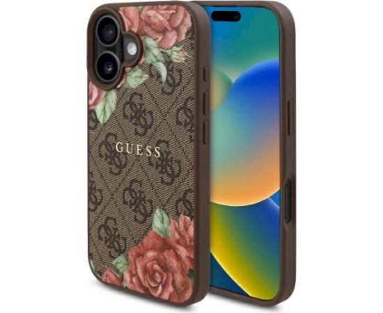Guess GUHMP16SP4ROPEMCW Hardcase 4G Flowers Print MagSafe Aizsargapvalks priekš iPhone 16 6.1" / brūns Neoriģinālie Maciņi