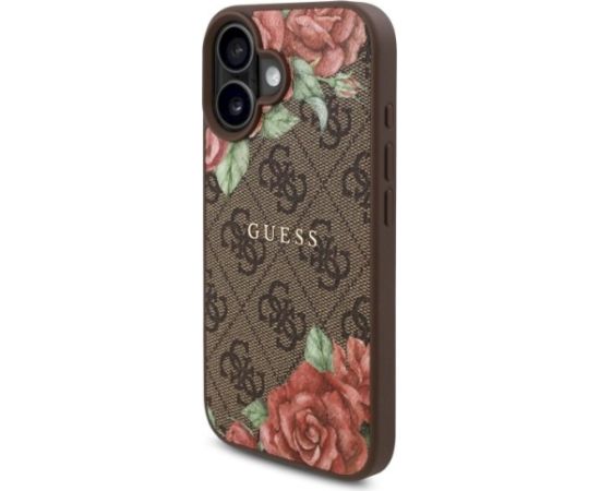 Guess GUHMP16SP4ROPEMCW Hardcase 4G Flowers Print MagSafe Aizsargapvalks priekš iPhone 16 6.1" / brūns Neoriģinālie Maciņi
