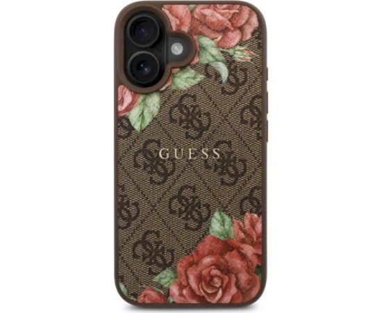 Guess GUHMP16SP4ROPEMCW Hardcase 4G Flowers Print MagSafe Aizsargapvalks priekš iPhone 16 6.1" / brūns Neoriģinālie Maciņi
