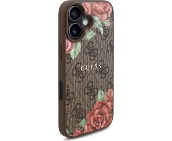 Guess GUHMP16SP4ROPEMCW Hardcase 4G Flowers Print MagSafe Aizsargapvalks priekš iPhone 16 6.1" / brūns Neoriģinālie Maciņi