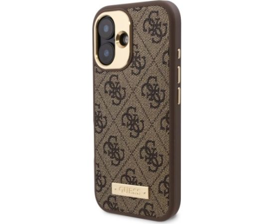 Guess GUHMP16SU4GPRW Hardcase 4G Logo Plate MagSafe Aizsargapvalks priekš iPhone 16 6.1" / brūns Neoriģinālie Maciņi