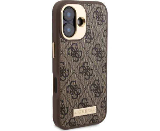 Guess GUHMP16SU4GPRW Hardcase 4G Logo Plate MagSafe Aizsargapvalks priekš iPhone 16 6.1" / brūns Neoriģinālie Maciņi