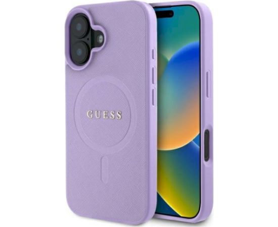 Guess GUHMP16SPSAHMCU Saffiano MagSafe Aizsargapvalks priekš iPhone 16 6.1" / violets Neoriģinālie Maciņi