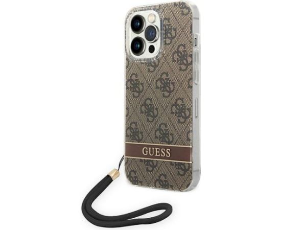 Guess GUOHCP14XH4STW Hardcase 4G Print Strap Aizsargapvalks priekš iPhone 14 Pro Max 6,7" / brūns Neoriģinālie Maciņi