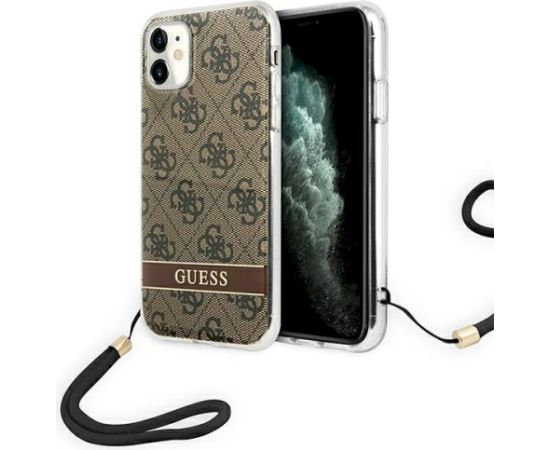 Guess GUOHCN61H4STW Hardcase 4G Print Strap Aizsargapvalks priekš iPhone 11 / brūns Neoriģinālie Maciņi