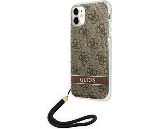 Guess GUOHCN61H4STW Hardcase 4G Print Strap Aizsargapvalks priekš iPhone 11 / brūns Neoriģinālie Maciņi