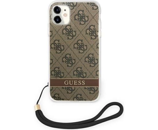 Guess GUOHCN61H4STW Hardcase 4G Print Strap Aizsargapvalks priekš iPhone 11 / brūns Neoriģinālie Maciņi