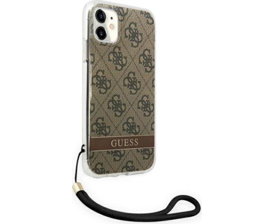 Guess GUOHCN61H4STW Hardcase 4G Print Strap Aizsargapvalks priekš iPhone 11 / brūns Neoriģinālie Maciņi
