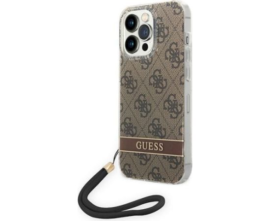 Guess GUOHCP14LH4STW Hardcase 4G Print Strap Aizsargapvalks priekš iPhone 14 Pro 6,1" / brūns Neoriģinālie Maciņi