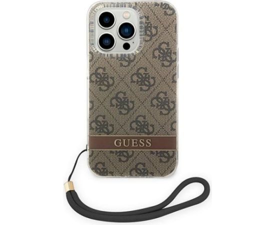 Guess GUOHCP14LH4STW Hardcase 4G Print Strap Aizsargapvalks priekš iPhone 14 Pro 6,1" / brūns Neoriģinālie Maciņi