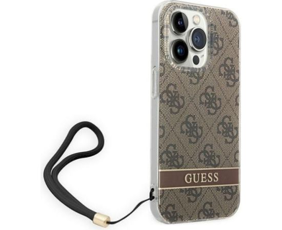Guess GUOHCP14LH4STW Hardcase 4G Print Strap Aizsargapvalks priekš iPhone 14 Pro 6,1" / brūns Neoriģinālie Maciņi