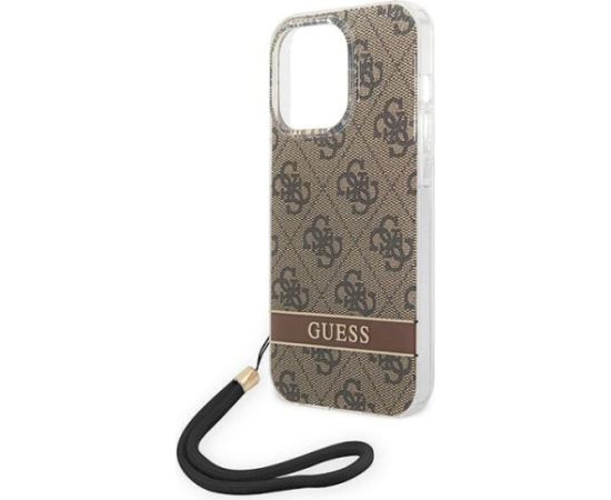 Guess GUOHCP14LH4STW Hardcase 4G Print Strap Aizsargapvalks priekš iPhone 14 Pro 6,1" / brūns Neoriģinālie Maciņi