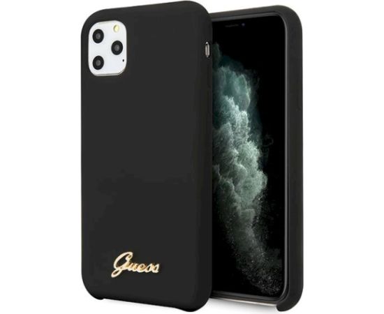 Guess GUHCN65LSLMGBK Silicone Vintage Gold Logo Aizsargapvalks priekš iPhone 11 Pro Max / melns Neoriģinālie Maciņi