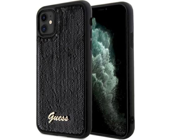 Guess GUHCN61PSFDGSK Sequin Script Metal Aizsargapvalks priekš iPhone 11 / Xr 6.1" / melns Neoriģinālie Maciņi