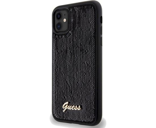 Guess GUHCN61PSFDGSK Sequin Script Metal Aizsargapvalks priekš iPhone 11 / Xr 6.1" / melns Neoriģinālie Maciņi
