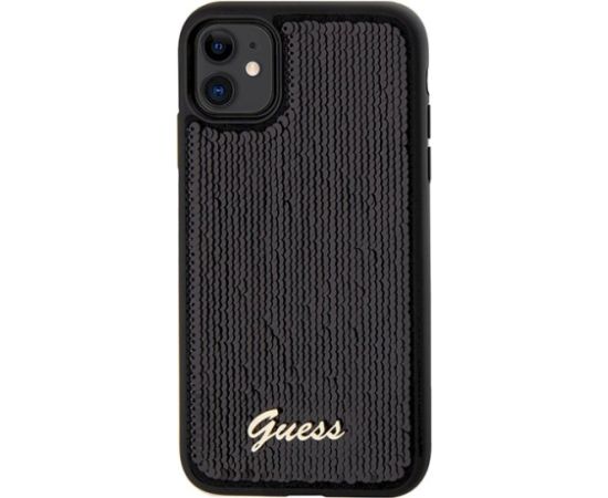 Guess GUHCN61PSFDGSK Sequin Script Metal Aizsargapvalks priekš iPhone 11 / Xr 6.1" / melns Neoriģinālie Maciņi