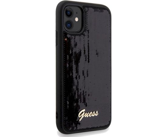 Guess GUHCN61PSFDGSK Sequin Script Metal Aizsargapvalks priekš iPhone 11 / Xr 6.1" / melns Neoriģinālie Maciņi