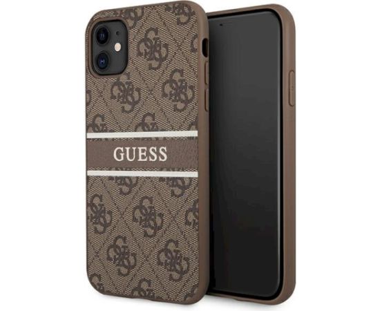 Guess GUHCN614GDBR 4G Stripe Hardcase Aizsargapvalks priekš iPhone 11 6,1" / Xr brūns Neoriģinālie Maciņi