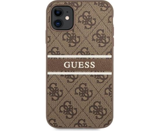 Guess GUHCN614GDBR 4G Stripe Hardcase Aizsargapvalks priekš iPhone 11 6,1" / Xr brūns Neoriģinālie Maciņi
