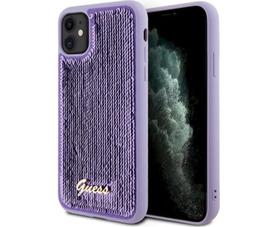 Guess GUHCN61PSFDGSU Sequin Script Metal Aizsargapvalks priekš iPhone 11 / Xr 6.1" / violets Neoriģinālie Maciņi