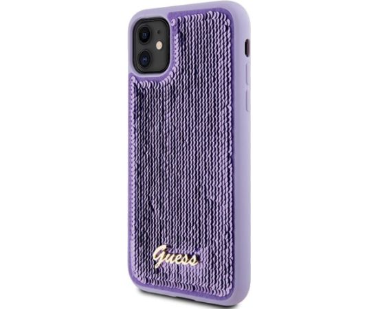 Guess GUHCN61PSFDGSU Sequin Script Metal Aizsargapvalks priekš iPhone 11 / Xr 6.1" / violets Neoriģinālie Maciņi