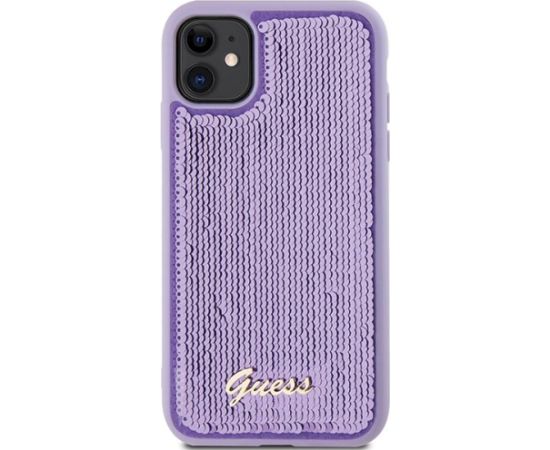 Guess GUHCN61PSFDGSU Sequin Script Metal Aizsargapvalks priekš iPhone 11 / Xr 6.1" / violets Neoriģinālie Maciņi